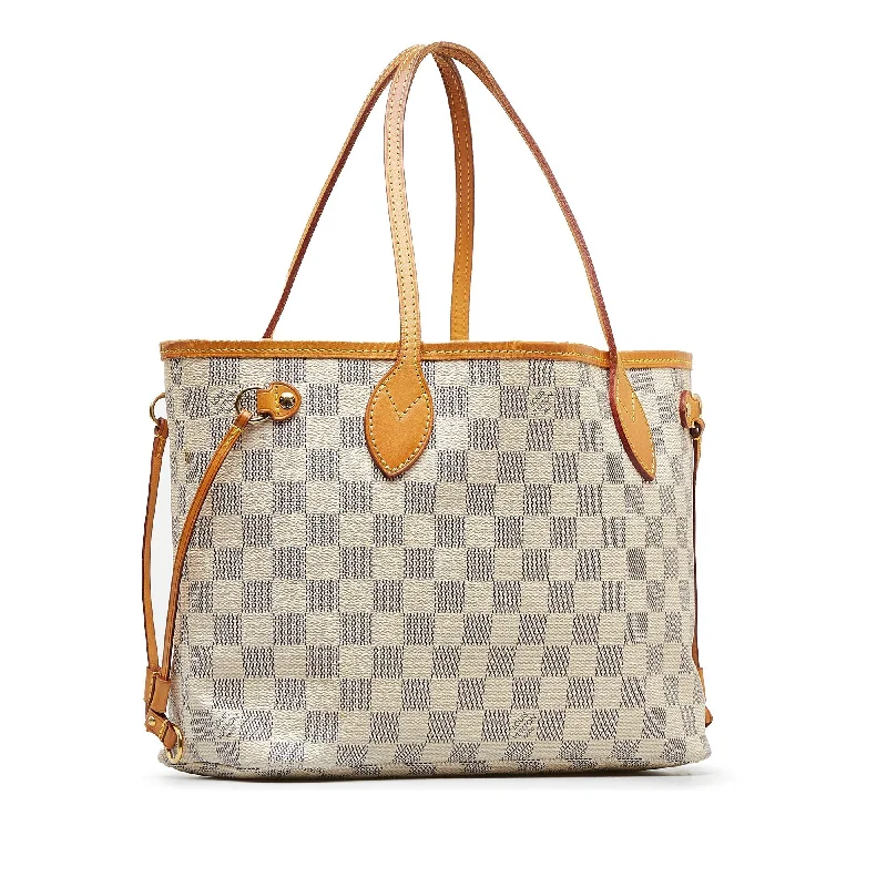 Louis Vuitton bags with a detachable mobile phone holder for convenienceWhite Louis Vuitton Damier Azur Neverfull PM Tote Bag