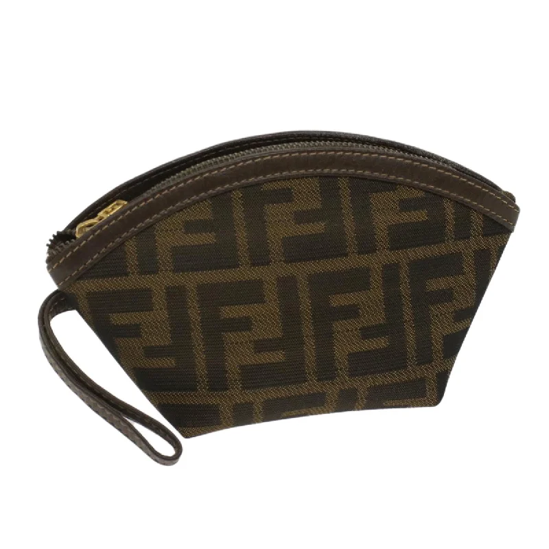 Fendi By The Way bags with a contrast - colored interior for visual interestFENDI Zucca Canvas Pouch Black Brown  ar10187