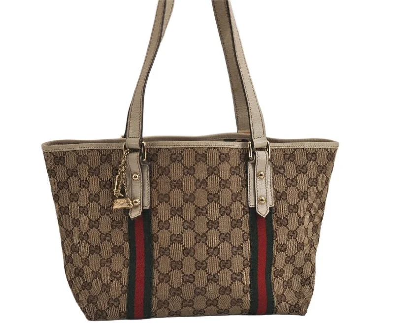 Gucci handbags for women with a beaded trimAuthentic GUCCI Web Sherry Line Tote Bag GG Canvas Leather 137396 Brown 0072K