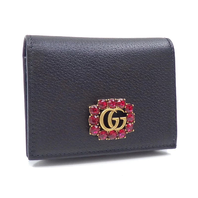 Women Gucci bags with a detachable mirror insideGucci Bifold Wallet GG Marmont Women's Black Leather 499783 Bijou Compact