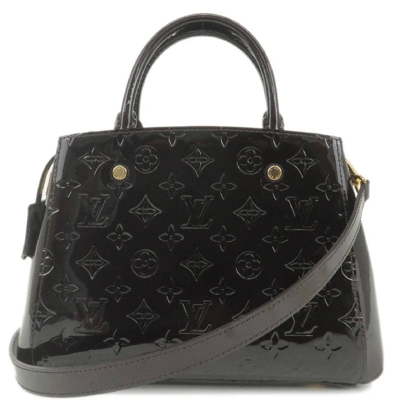 Ladies Louis Vuitton Petite Malle bags with a star - shaped charm for cutenessLouis Vuitton Monogram Vernis Montaigne BB HandBag Amarante M50403