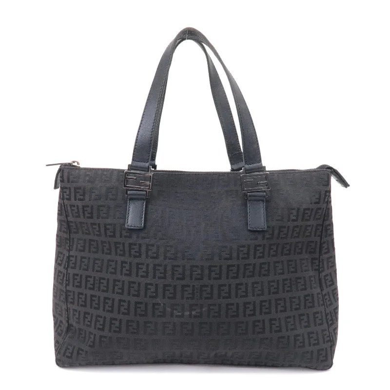 Ladies Fendi shoulder bags with a detachable scarf strap for a stylish and versatile optionFENDI Zucchino Canvas Leather Tote Bag Brown Black 8BH138