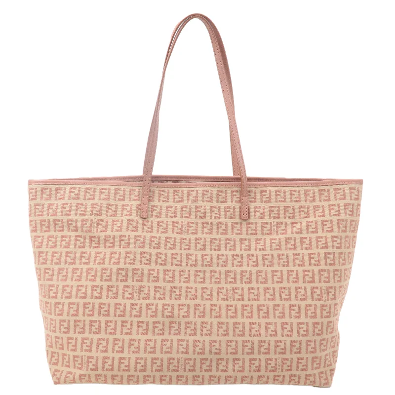 Ladies Fendi Peekaboo bags with gold - toned hardware for a touch of luxuryFENDI Zucchino Canvas Leather Tote Bag Beige Pink 8BH104