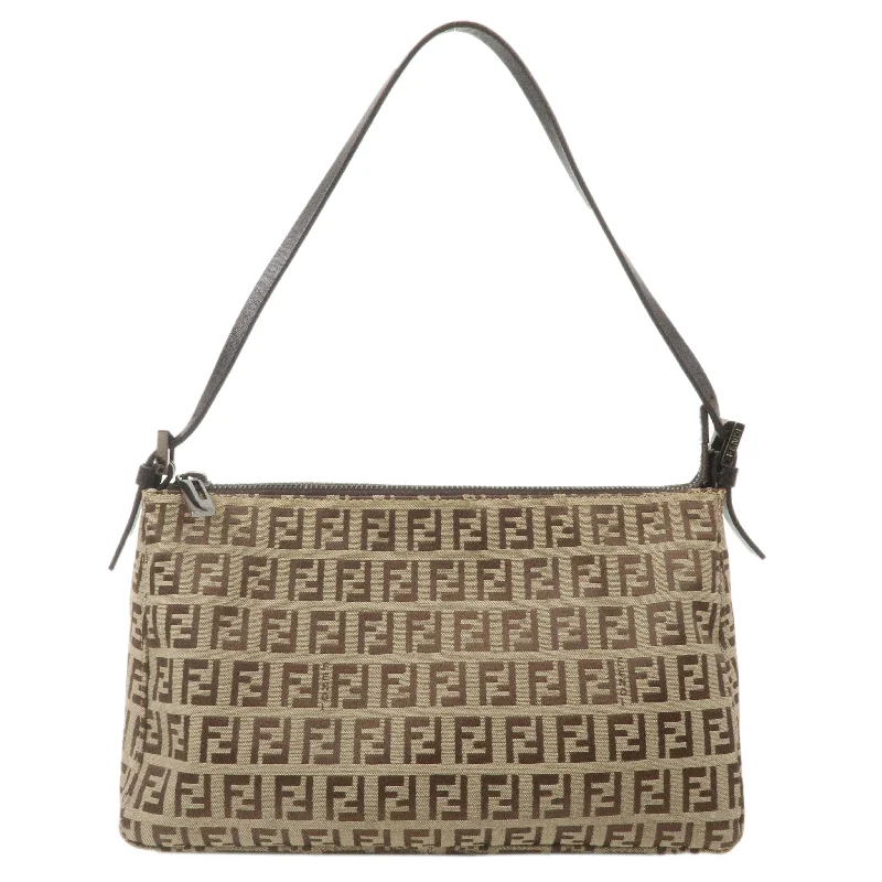 Ladies Fendi Peekaboo bags with a front - pocket organizer for quick access to essentialsFENDI Zucchino Canvas Leather Shoulder Bag Pouch Brown 8BR156