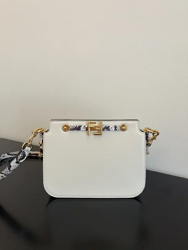 Fendi bags with a chain - link trim and a leather body for a modern and edgy lookFendi Touch White with Snakeskin Detail Bag