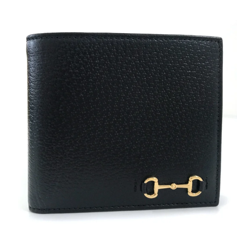 Gucci handbags for women with a metal - framed claspGucci Folio Wallet with Horsebit Coin 700464 Leather Black Men's Gucci