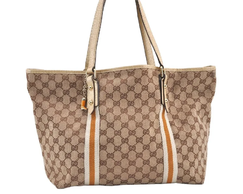 Women Gucci bags with a detachable mirror insideAuthentic GUCCI Sherry Line Tote Bag GG Canvas Leather 139260 Brown 0074K