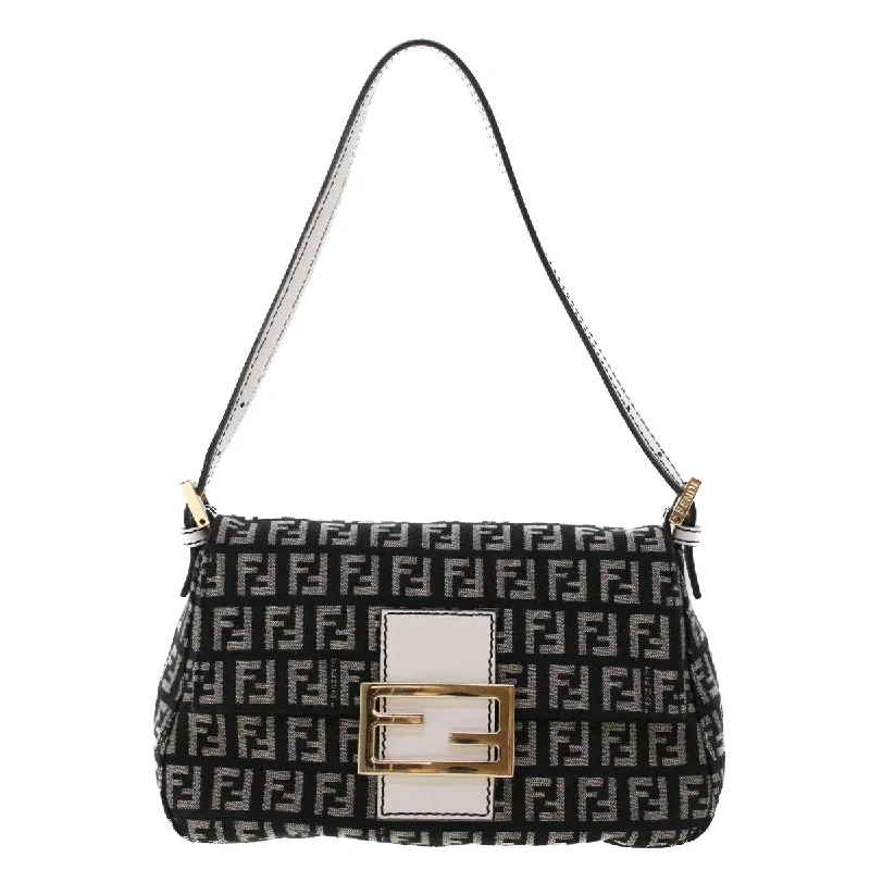 Fendi By The Way bags with a leather - wrapped drawstring for a luxurious and tactile feelFENDI Zucchino Canvas Mini mamma bucket Hand Bag Black  yk8027