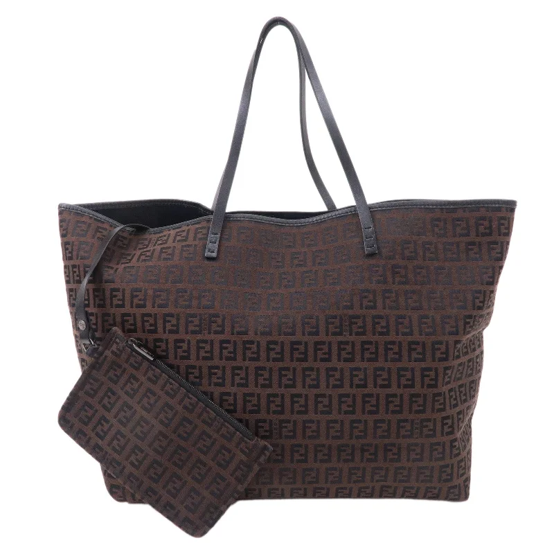 Fendi By The Way bags with a crystal - embellished FF logo for added luxury and glamourFENDI Zucchino Canvas Leather Tote Bag Black Brown 8BH005