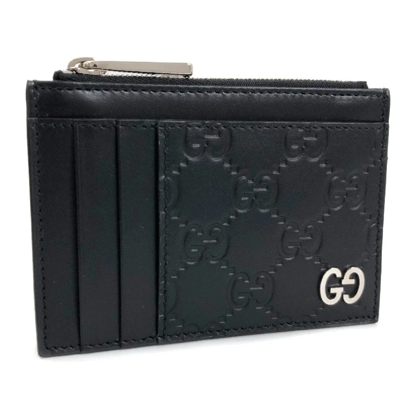 Women Gucci bags with a chain - link trim and a leather bodyGucci Card Case Dorian Signature Pass Coin 597560 Canvas Leather Black Men's Gucci