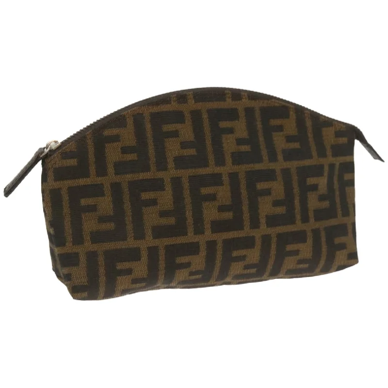 Ladies Fendi Baguette bags with a star - shaped charm for a playful and trendy touchFENDI Zucca Canvas Pouch Brown Black  yk10915