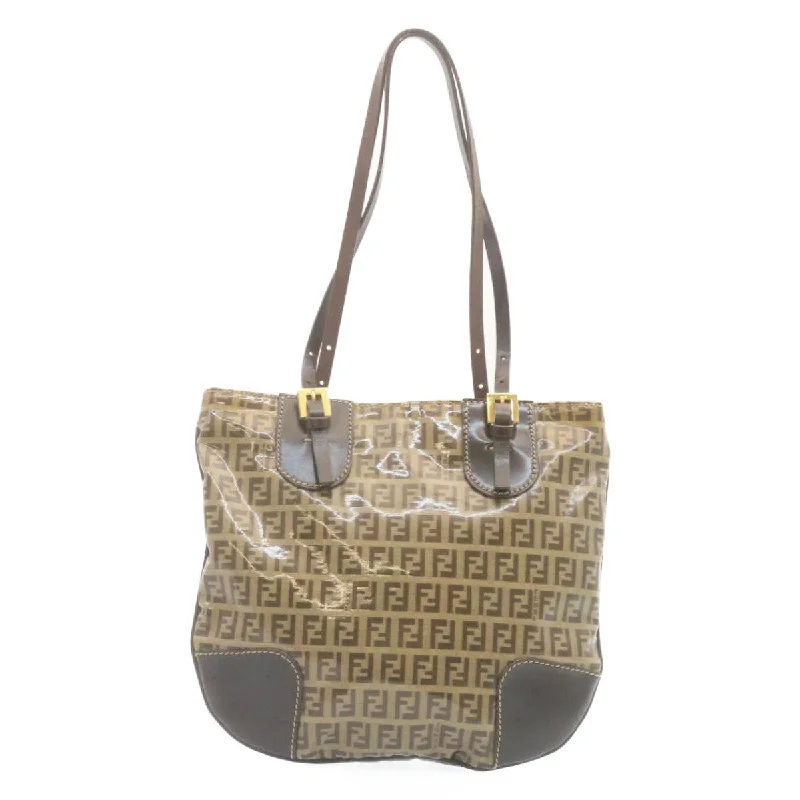 Fendi tote bags with a water - resistant lining for practicality during rainy daysFENDI Zucchino Canvas Mamma Baguette Shoulder Bag Enamel Brown Auth 34666