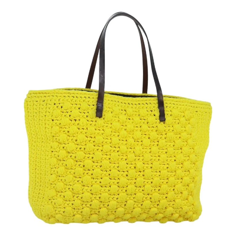 Ladies Fendi Peekaboo bags with gold - toned hardware for a touch of luxuryFENDI Tote Bag Cotton Yellow Silver  93257