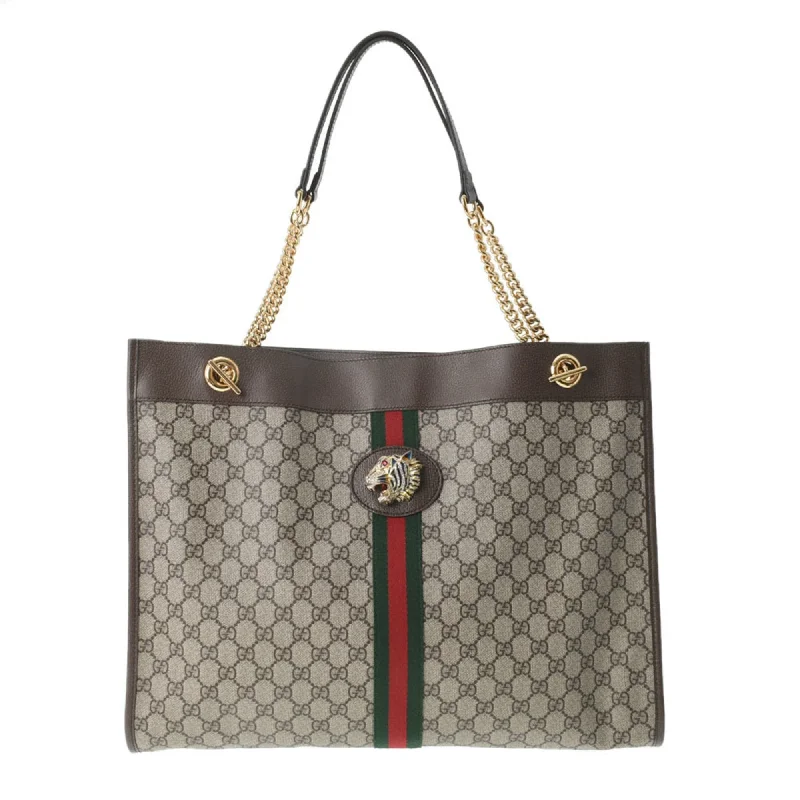 Medium - sized Women Gucci handbags for everyday useGucci Digerhead Rajah Chain Tote Brown 537219 Men's GG Supreme Canvas Leather Bag