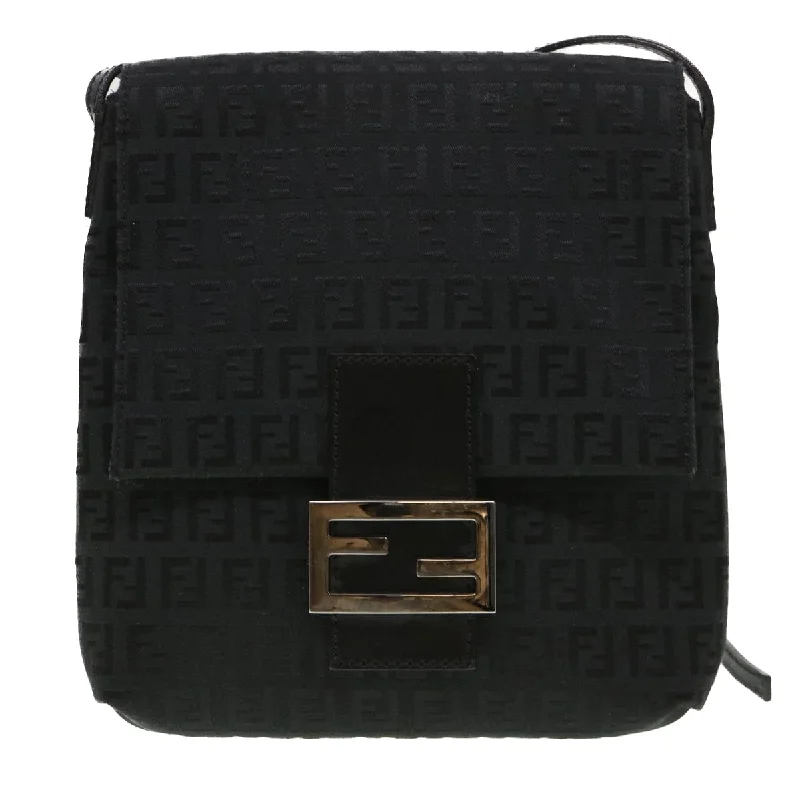 Fendi bags with a back - zip pocket for storing valuables securelyFENDI Zucchino Canvas Shoulder Bag Black 2288-8BT075-JQ5-088 Auth rd4687