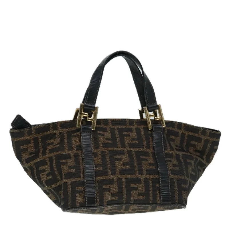 Fendi bags with a magnetic - closure card holder inside for easy access to cardsFENDI Zucca Canvas Hand Bag Brown  91562