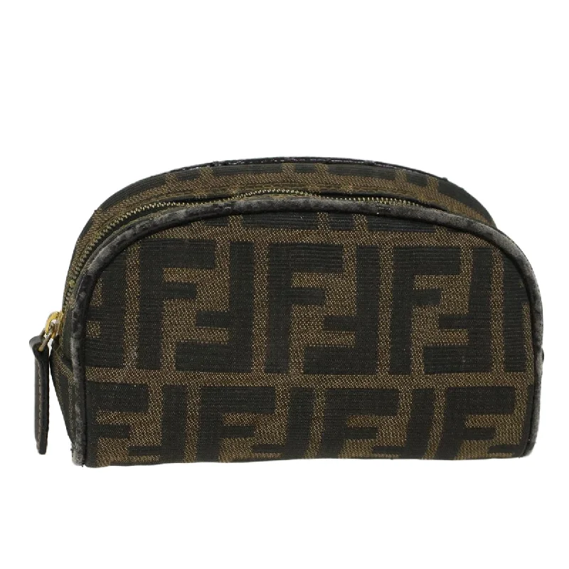 Fendi handbags with a metallic - finish FF logo for a bold and glamorous lookFENDI Zucca Canvas Pouch Black Brown  yb178