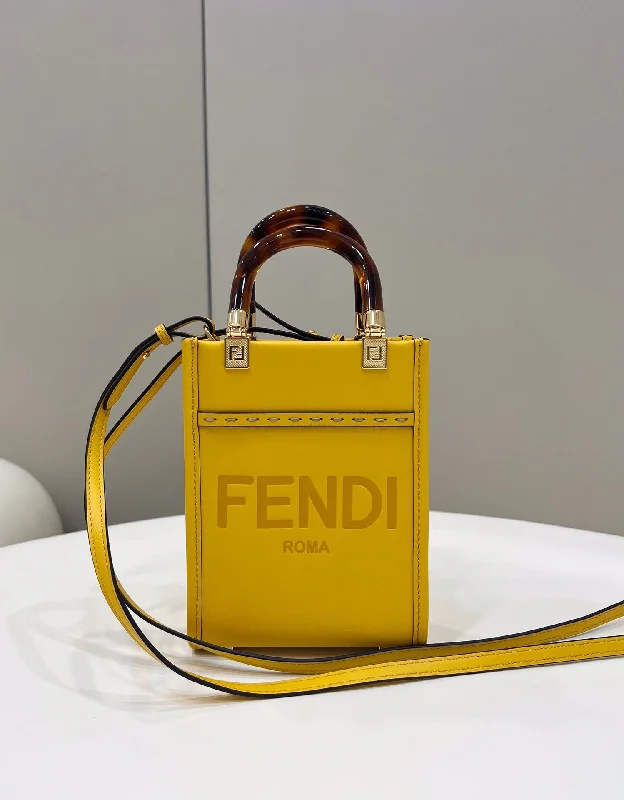 Fendi tote bags with a spacious interior and multiple pockets for daily essentialsFendi Sunshine Shopper Yellow Mini Bag