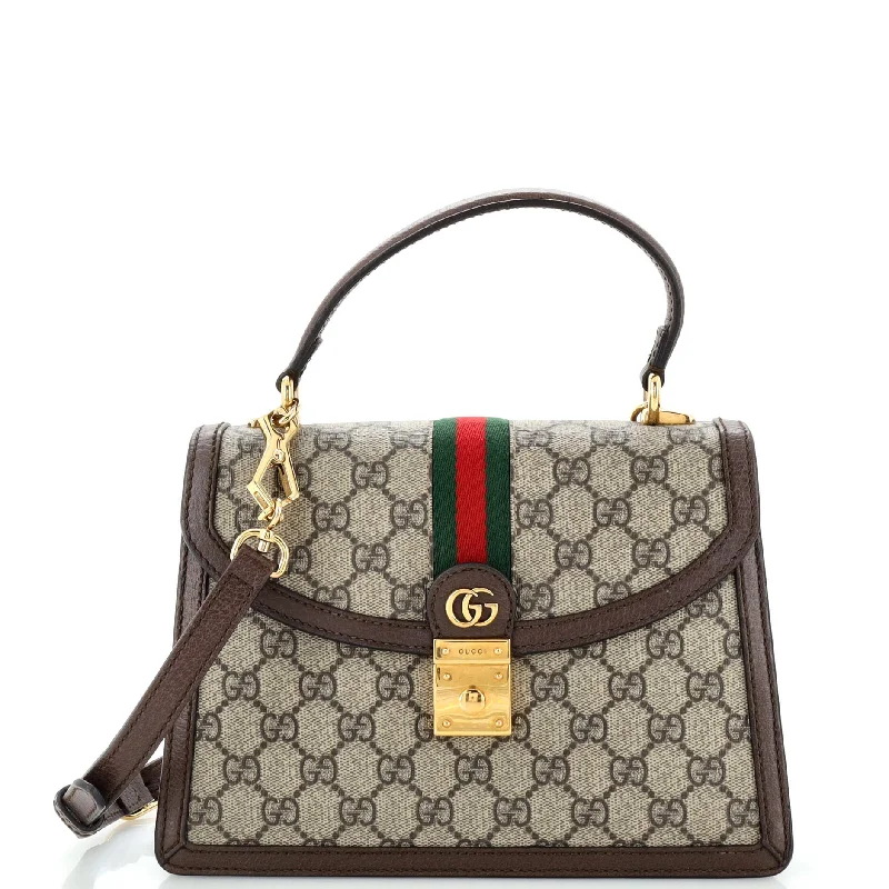 Ladies Gucci shoulder bags with a single - handle designOphidia Flap Top Handle Bag GG Coated Canvas Small