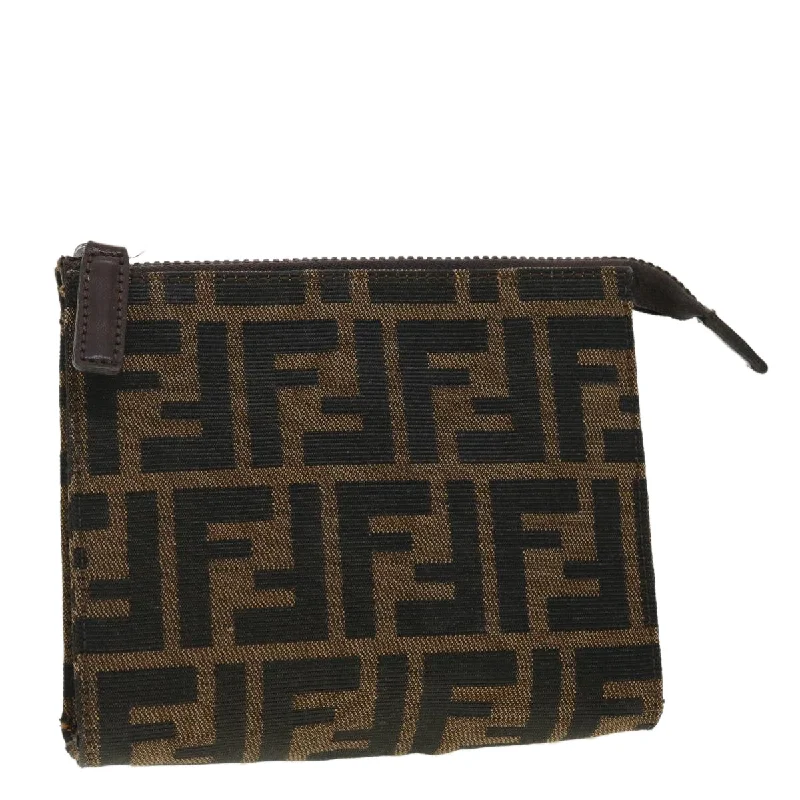 Small - sized Fendi crossbody bags in smooth calfskin leather for a compact and stylish carryFENDI Zucca Canvas Pouch Black Brown  40374