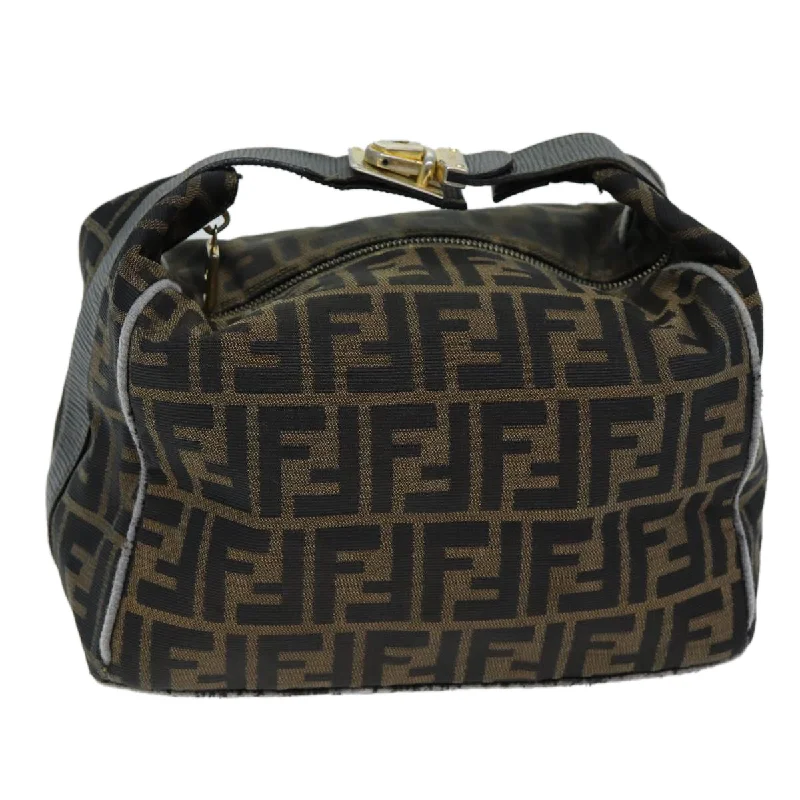 Fendi tote bags with a printed Fendi logo on the front for high brand visibilityFENDI Zucca Canvas Hand Bag Black Brown  fm3460