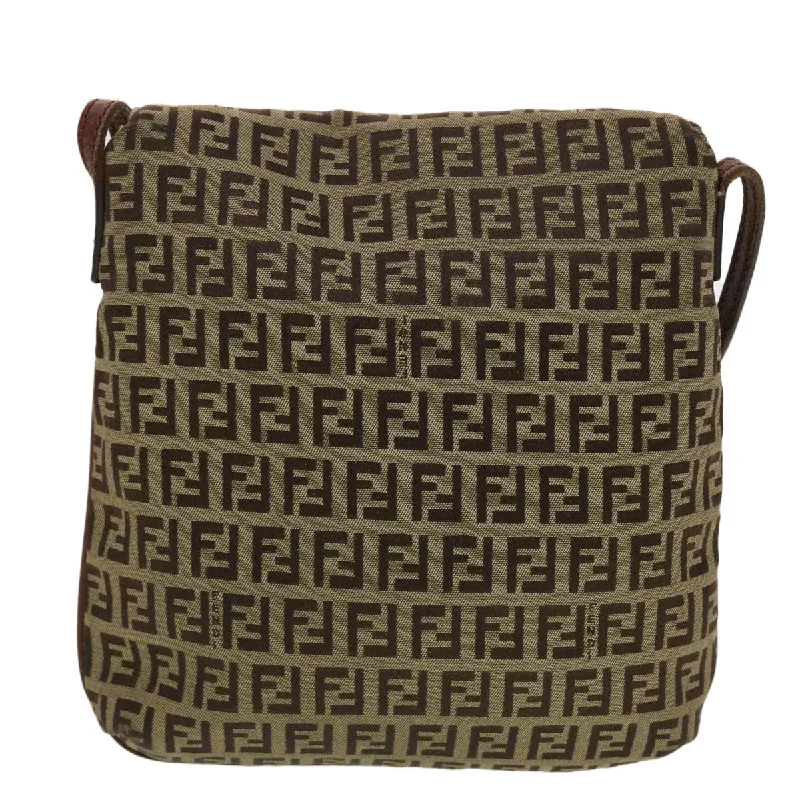 Ladies Fendi Peekaboo bags with a hand - carved leather detail for a unique and artisanal touchFENDI Zucchino Canvas Shoulder Bag Brown 2228-8BT075-TN9069  rd5064