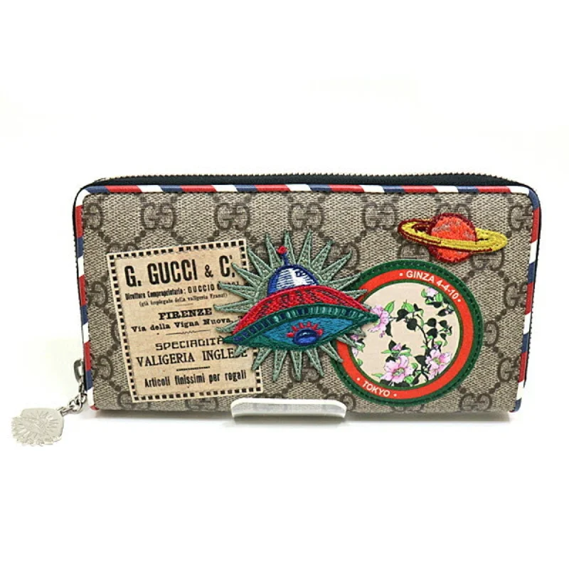 Medium - sized Women Gucci handbags for everyday useGucci Courier Ginza Limited Zip Around Wallet 473909 Round Zipper Long GG Supreme Embroidered Applique