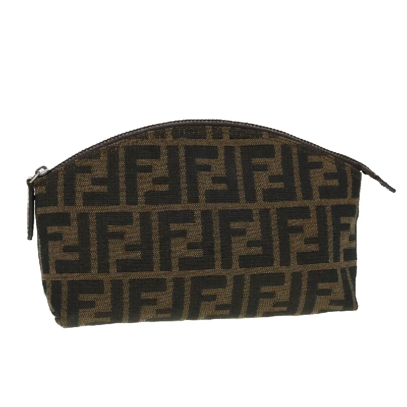 Fendi bags with a zip - top closure and a front - pocket for quick access to keys and cardsFENDI Zucca Canvas Pouch Black Brown  44668