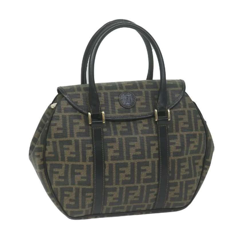 Fendi bags with a touch - screen - friendly pocket for using devices without taking them outFENDI Zucca Canvas Hand Bag Black Brown  yk10606