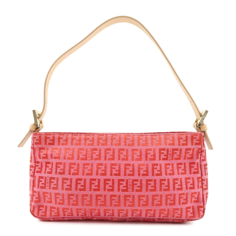 Fendi By The Way bags with a contrast - colored interior for visual interestFENDI Zucchino Canvas Leather Shoulder Bag Hand Bag Pink RedUsed F/S