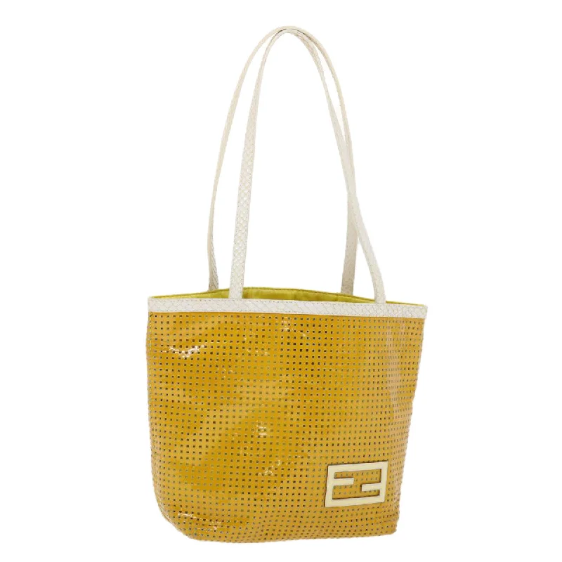 Fendi Baguette bags with a monogram - embossed leather surface for a luxurious feelFENDI Tote Bag Enamel Yellow White  ac1799