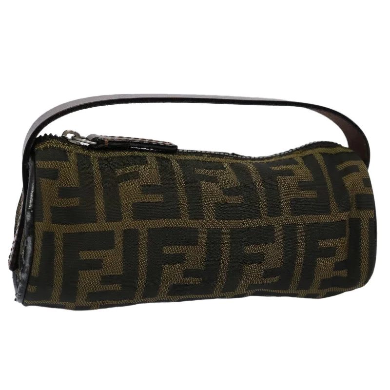 Fendi handbags with a metal - framed clasp for durability and a stylish lookFENDI Zucca Canvas Hand Bag Black Brown 2257 26553 009  am5322