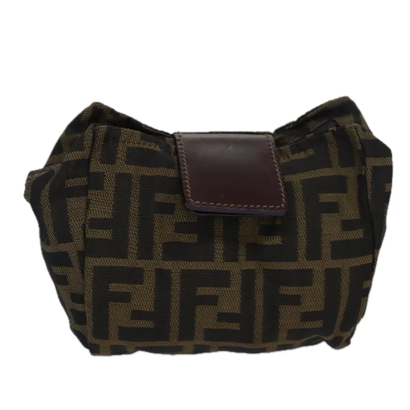 Fendi bags with a leather - bound notebook insert for jotting down notesFENDI Zucca Canvas Pouch Black Brown  yk13677