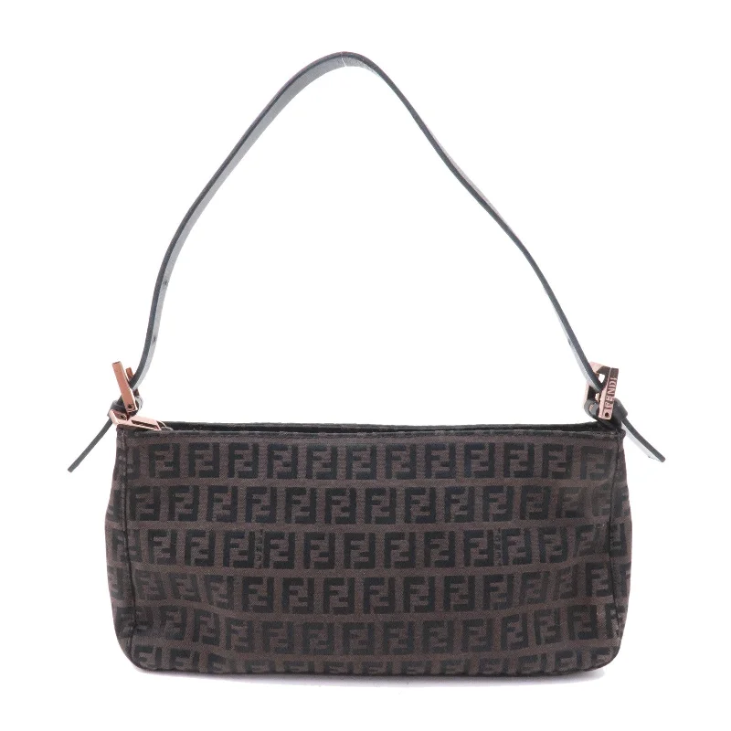 Ladies Fendi crossbody bags with a single - strap design for simplicity and ease of useFENDI Zucchino Canvas Leather Shoulder Bag Brown Black 8BR042