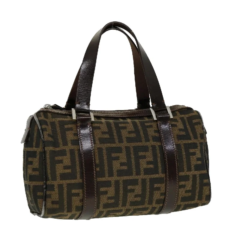 Ladies Fendi Peekaboo bags with a textured leather surface for a more tactile and luxurious feelFENDI Zucca Canvas Hand Bag Black Brown  rd2254