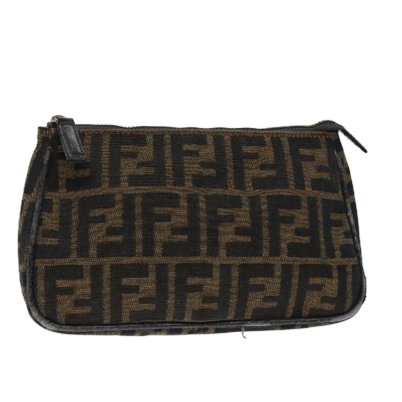 Fendi bags with a front - zip pocket for small items such as lip balm and earphonesFENDI Zucca Canvas Pouch Brown Black  bs15782