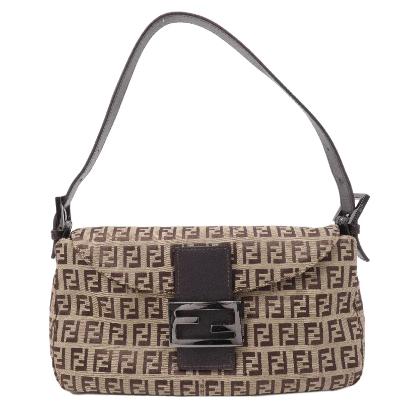 Fendi crossbody bags with a detachable fanny pack strap for a trendy and practical optionFENDI Zucchino Canvas Leather Shoulder Bag Brown Beige 8BR003