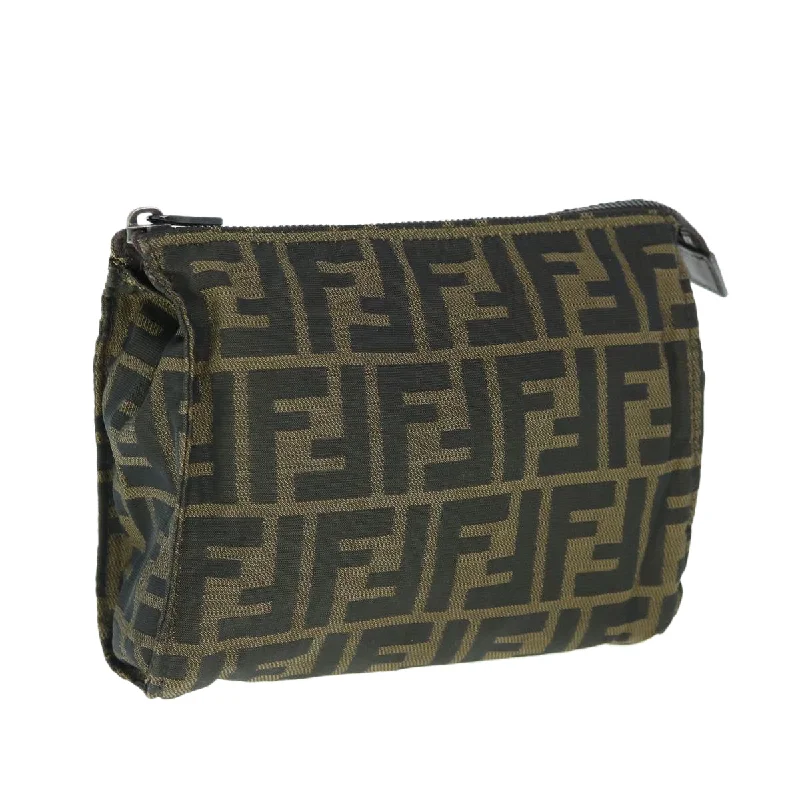 Fendi bags with a built - in USB charging port for keeping devices powered on the goFENDI Zucca Canvas Pouch Black Brown  ti1419