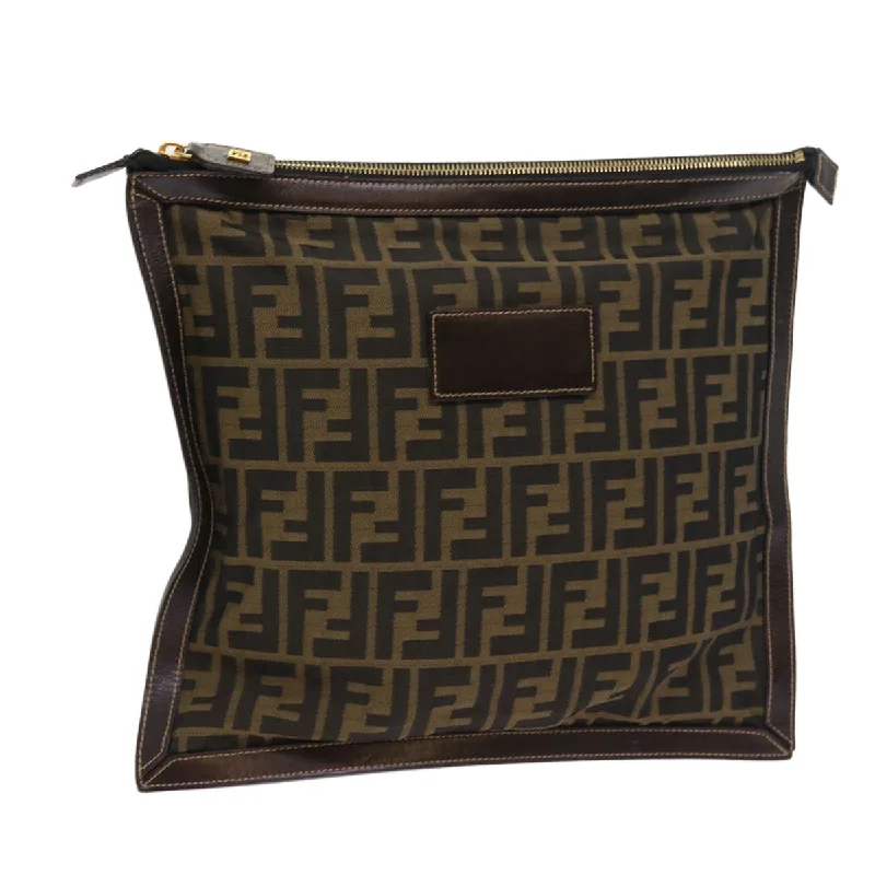 Ladies Fendi Peekaboo bags with gold - toned hardware for a touch of luxuryFENDI Zucca Canvas Pouch Black Brown  54125