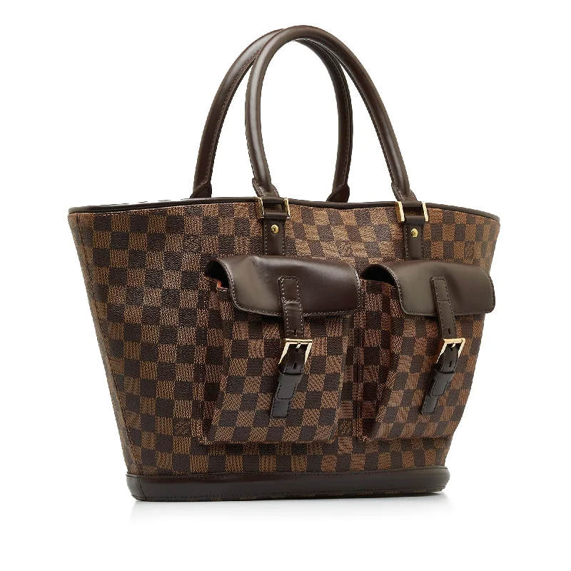 Louis Vuitton bags with a snap - button closure and a decorative charm for styleBrown Louis Vuitton Damier Ebene Manosque GM Tote Bag