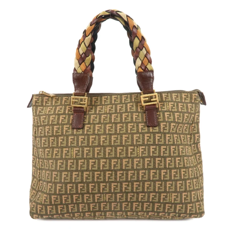 Fendi tote bags with a hand - painted FF pattern for an artisanal and one - of - a - kind touchFENDI Zucchino Canvas Leather Tote Bag Khaki Brown 8BH138