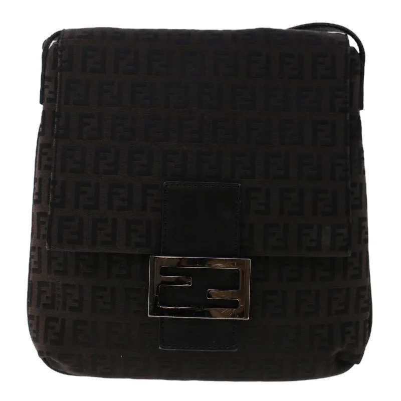 Fendi By The Way bags with a suede interior lining for a luxurious and soft feelFENDI Zucchino Canvas Shoulder Bag Dark Brown Auth fm2601