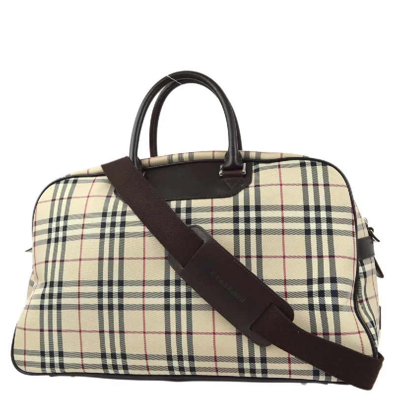 Soft Leather Burberry Duffel Bags for Weekend TripsBURBERRY Beige  Check 2way Duffle Shoulder Handbag 181831