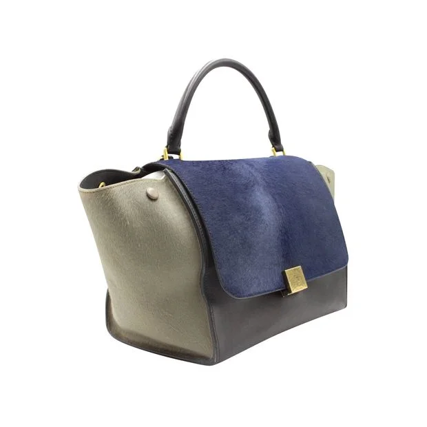 Best tote bags for workCeline Dark Blue/ Black/ Khaki Trapeze Bag In Calf Hair