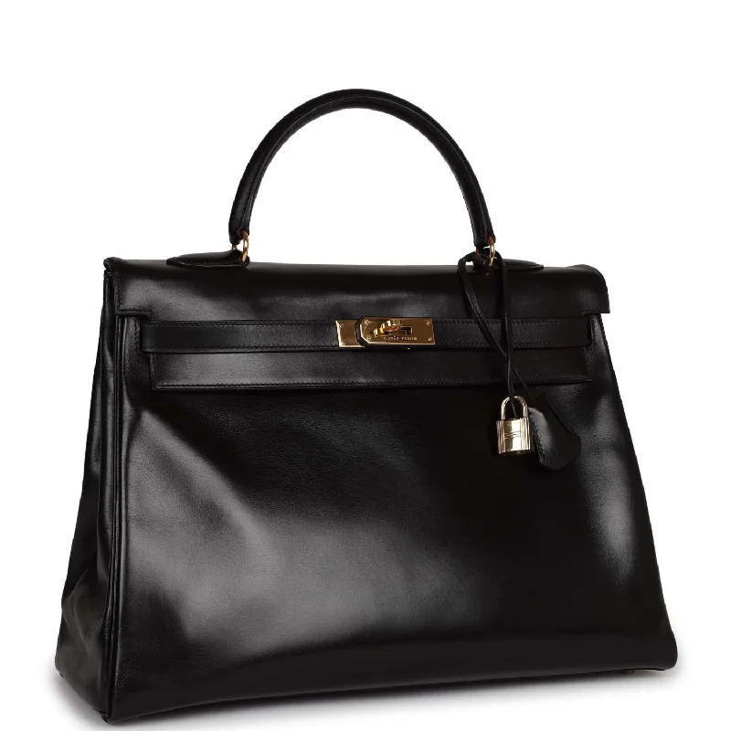 Hermes Kelly 35 Retourne Black Box Gold Hardware