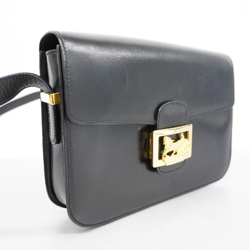 Designer bags with gold hardwareCeline  Carriage Metal Fittings Women's Leather Shoulder Bag Black