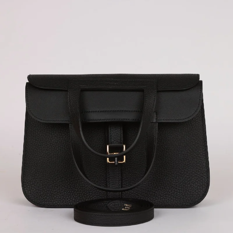 Hermes Halzan 25 Black Clemence Gold Hardware