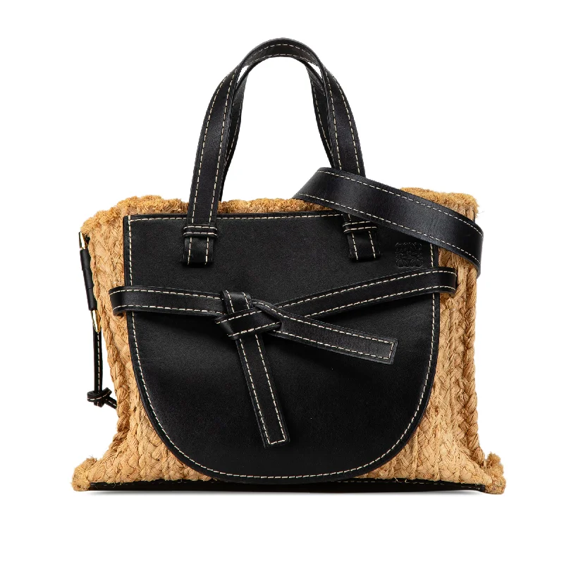 Brown LOEWE Small Raffia and Leather Gate Top Handle Bag Satchel