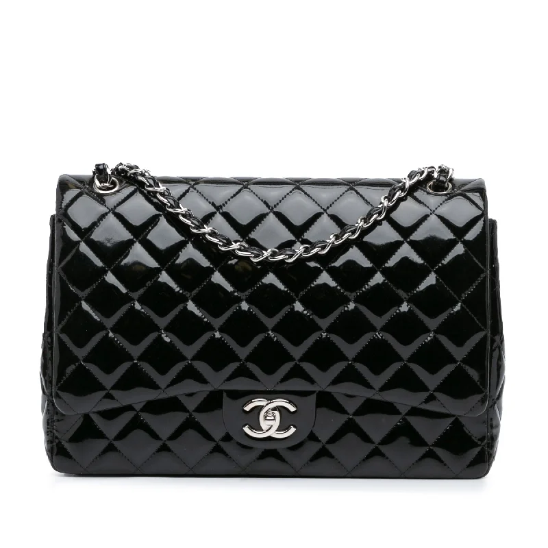 Black Chanel Maxi Classic Patent Double Flap Shoulder Bag