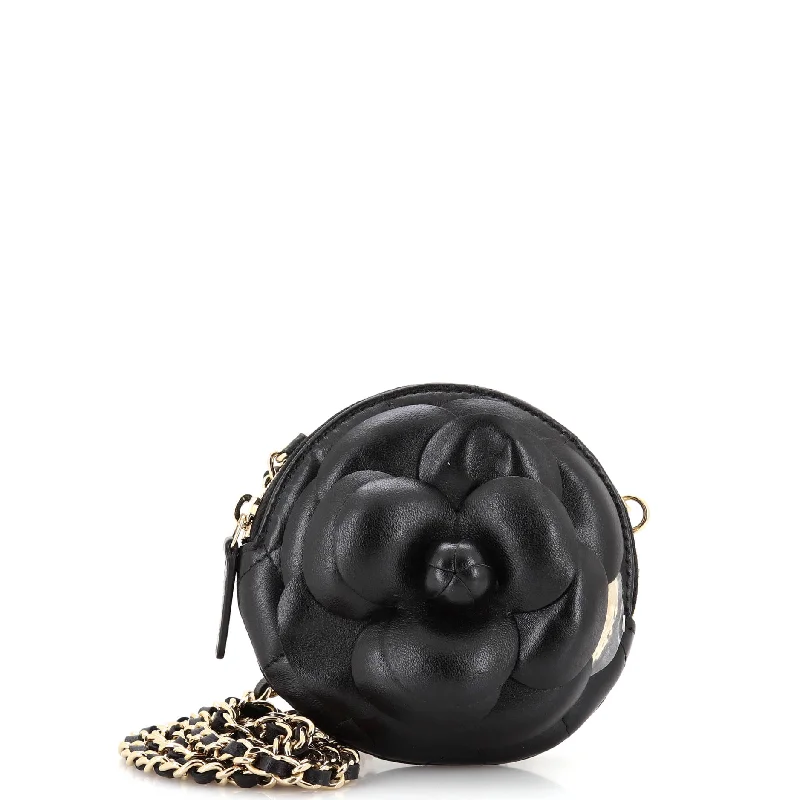 Trendy bucket bags for summerCamellia Round Clutch with Chain Lambskin